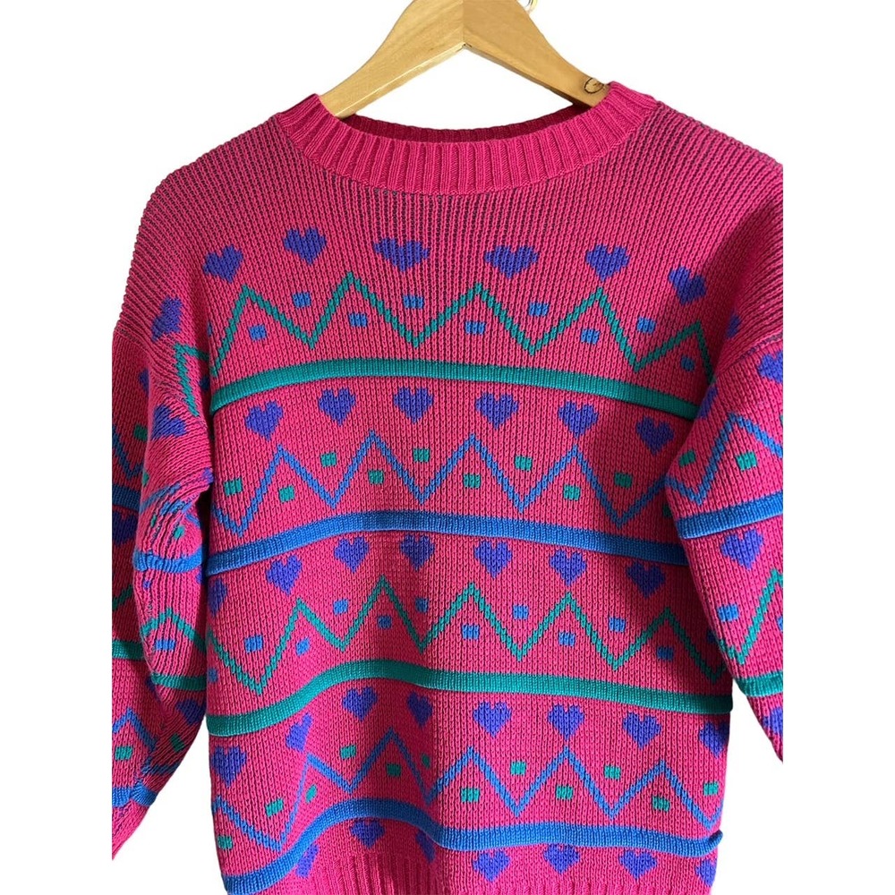 Merremont Knitwear Women’s Size Vintage Small Cropped Y2K 80s Heart Sweater - Picture 2 of 6